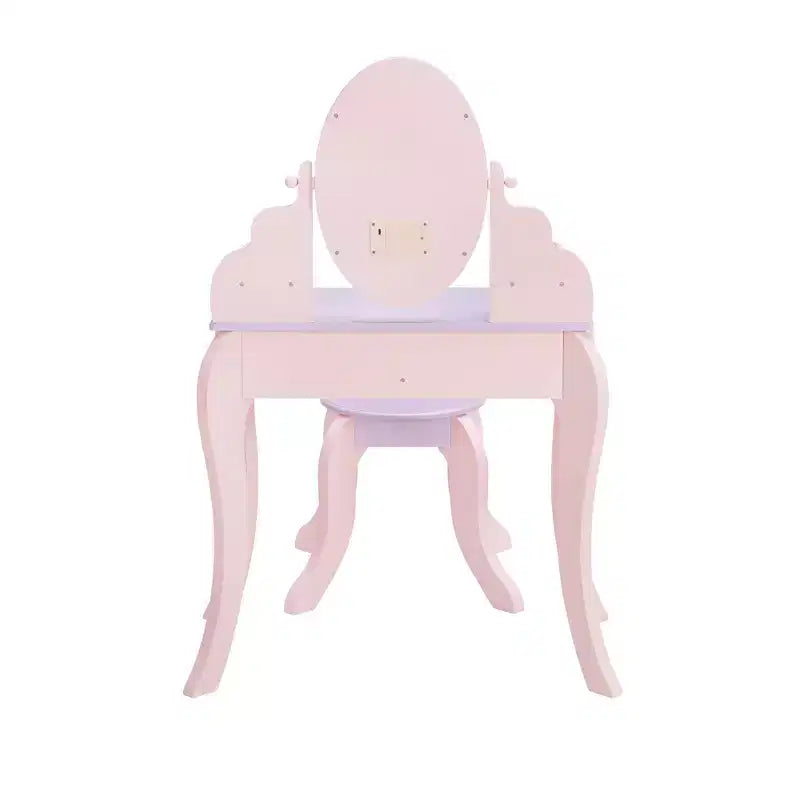 Coiffeuse en bois pour enfants avec miroir LED et tabouret - Rose