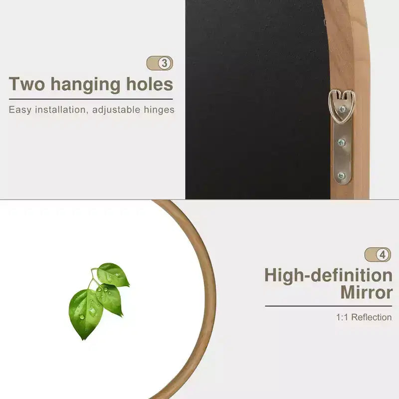 Miroir mural classique en bois avec cadre arqué et base en rotin