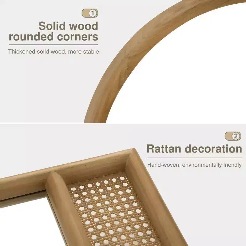Miroir mural classique en bois avec cadre arqué et base en rotin