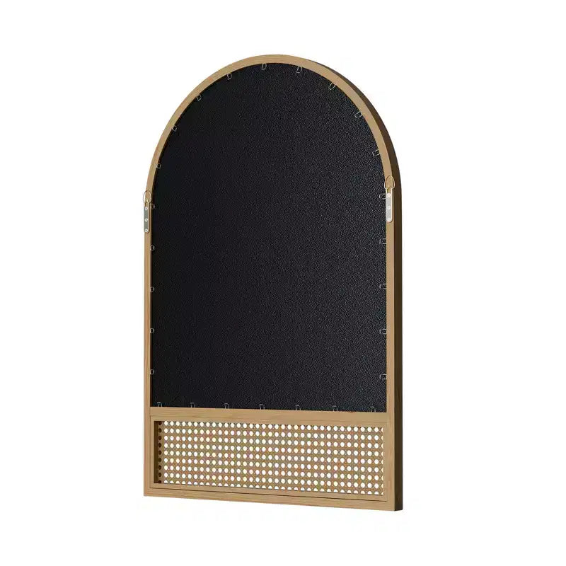 Miroir mural classique en bois avec cadre arqué et base en rotin