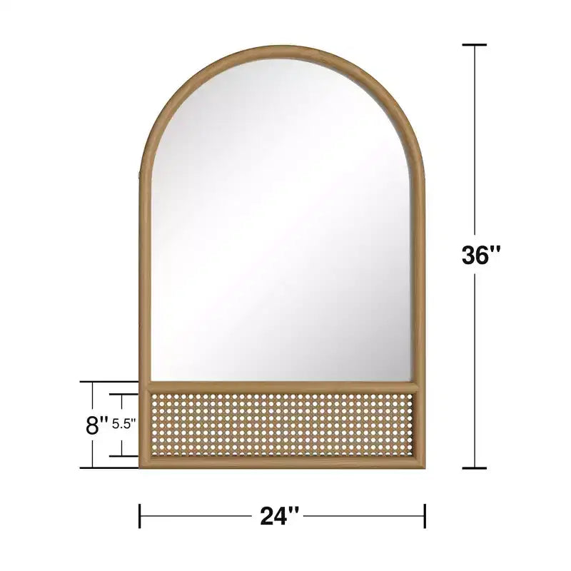 Miroir mural classique en bois avec cadre arqué et base en rotin