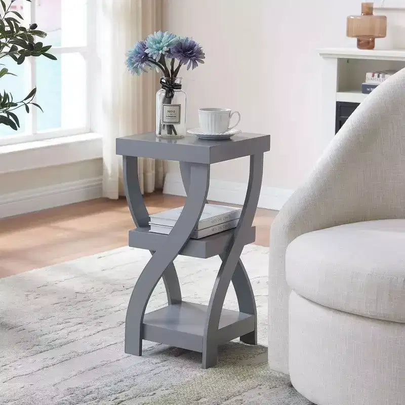 Table de chevet en bois à 3 niveaux avec étagères - Table de nuit carrée pour chambre à coucher