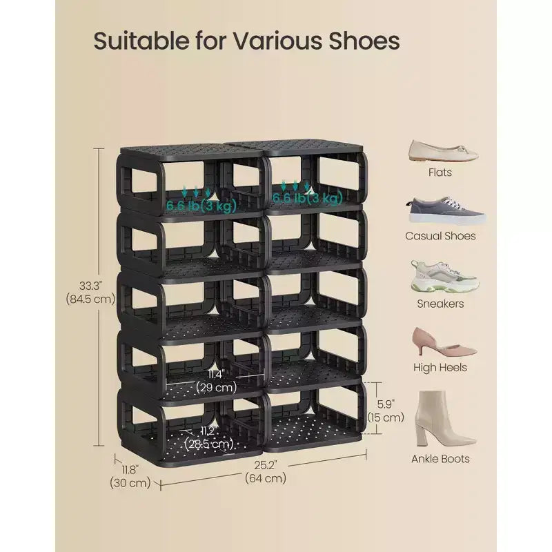 Étagère à chaussures, Organisateur à 12 niveaux, Étagère étroite ouverte pour entrée, salon, Gain de place