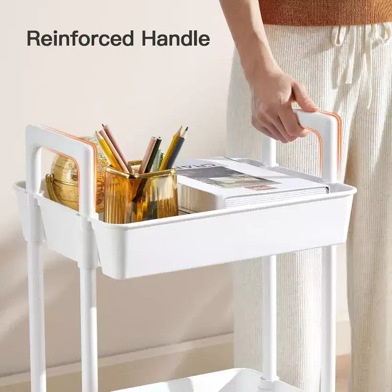 Chariot de rangement à roulettes à 3 niveaux avec roues verrouillables - Chariot de rangement en plastique