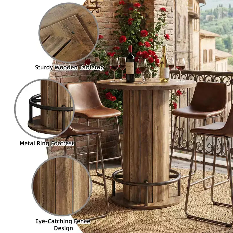 Table de bistrot/pub de ferme ronde de 31 po avec repose-pieds - Hauteur de comptoir