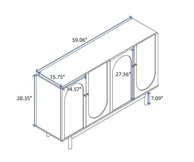 Buffet de rangement à 4 portes de 150 cm avec portes intaglio - Blanc/Vert menthe
