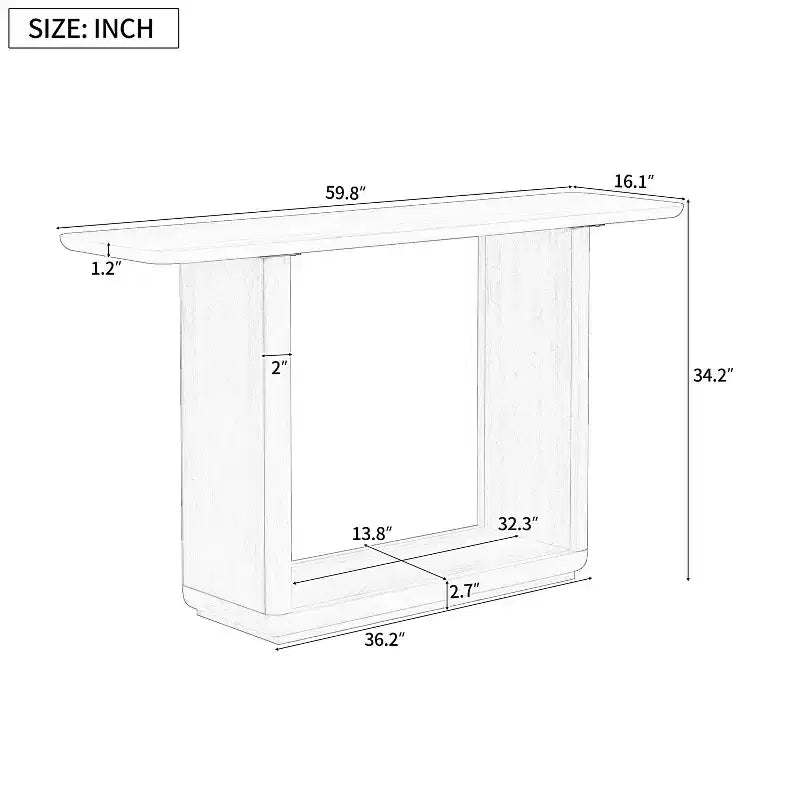 Table console moderne en bois avec base en U et coins arrondis – Noir ou marron