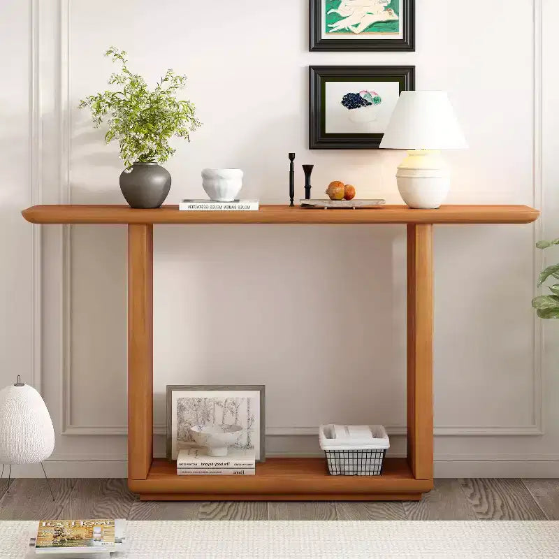 Table console moderne en bois avec base en U et coins arrondis – Noir ou marron