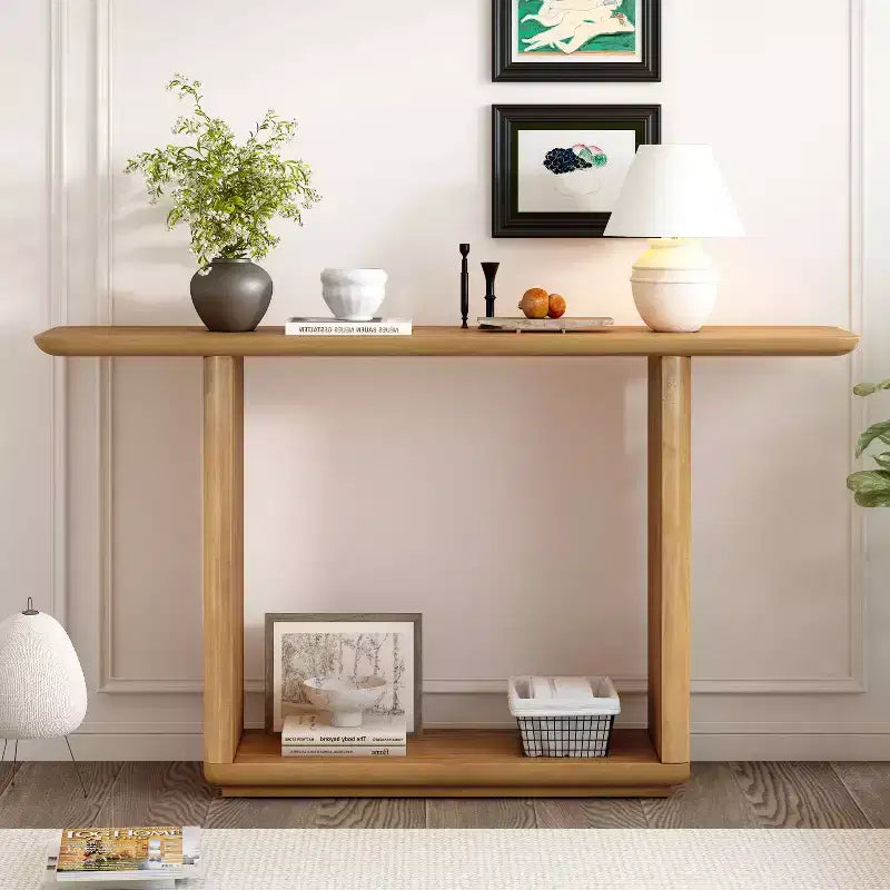 Table console moderne en bois avec base en U et coins arrondis – Noir ou marron