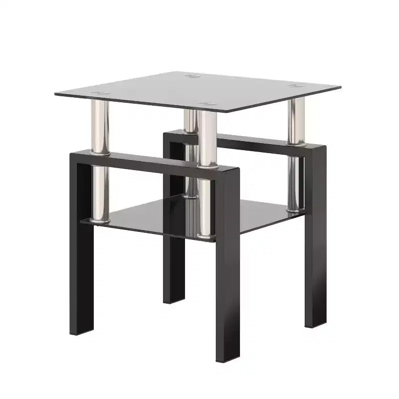 Table d'appoint carrée moderne en verre trempé – Noir, capacité de 68 kg