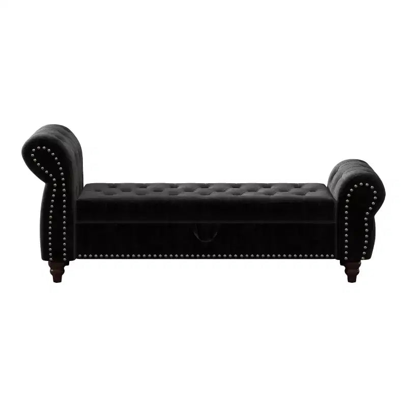 Banc de rangement en velours capitonné avec accoudoirs courbés de 164 cm - Noir