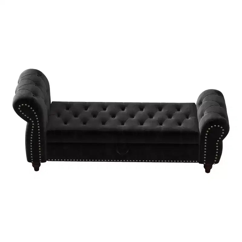 Banc de rangement en velours capitonné avec accoudoirs courbés de 164 cm - Noir