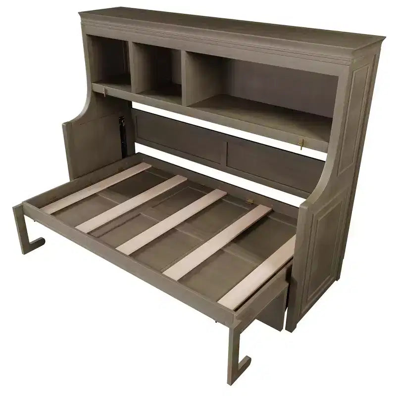 Lit escamotable pour jumeaux avec bureau intégré et étagères de rangement
