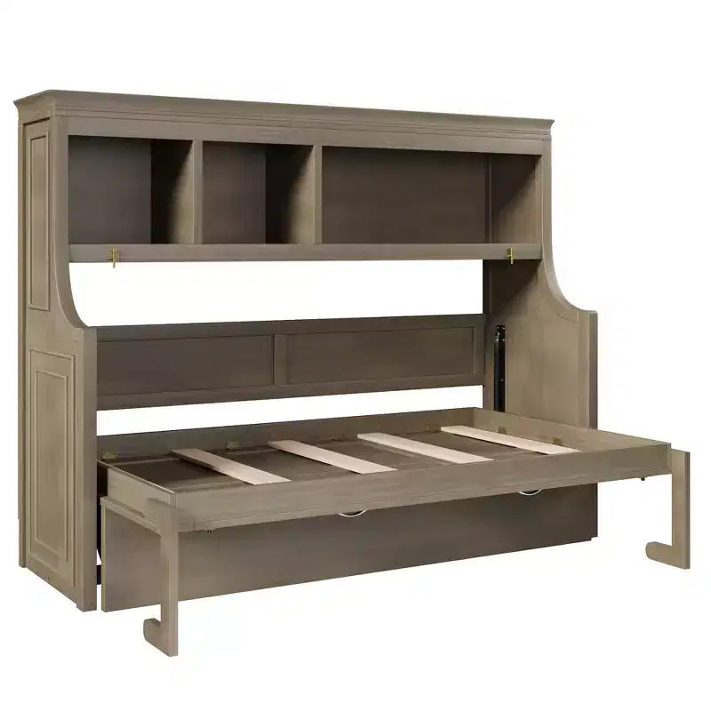 Lit escamotable pour jumeaux avec bureau intégré et étagères de rangement