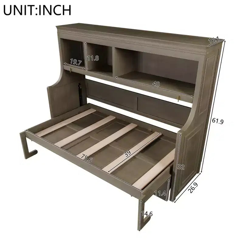 Lit escamotable pour jumeaux avec bureau intégré et étagères de rangement
