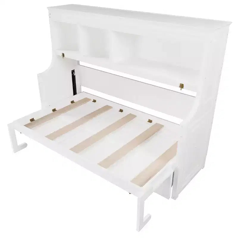 Lit escamotable pour jumeaux avec bureau intégré et étagères de rangement