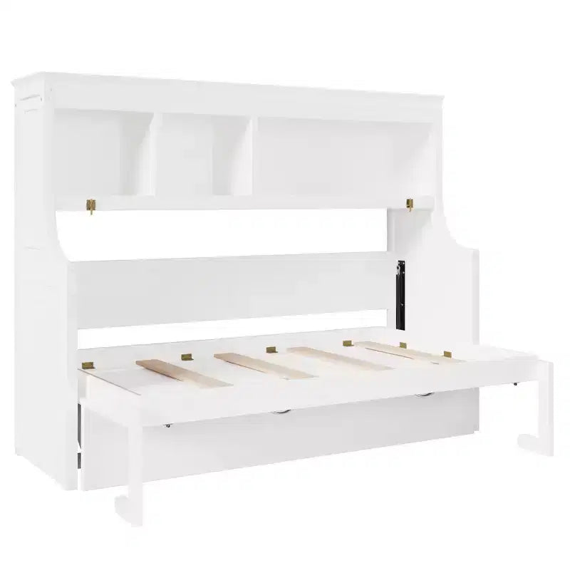 Lit escamotable pour jumeaux avec bureau intégré et étagères de rangement