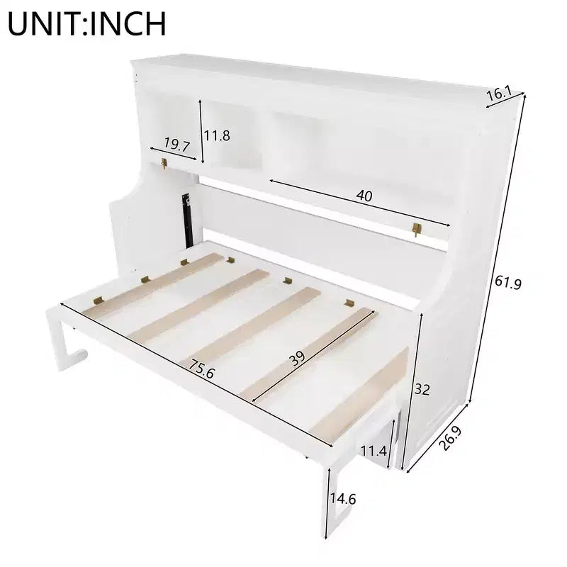 Lit escamotable pour jumeaux avec bureau intégré et étagères de rangement