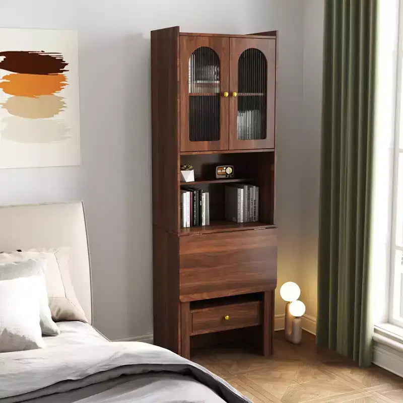 Bureau convertible pliable de 23 pouces avec étagère et tiroir - Fini noyer