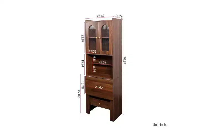 Bureau convertible pliable de 23 pouces avec étagère et tiroir - Fini noyer