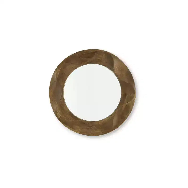 Miroir décoratif mural rond avec cadre marron motif vague - 91 cm