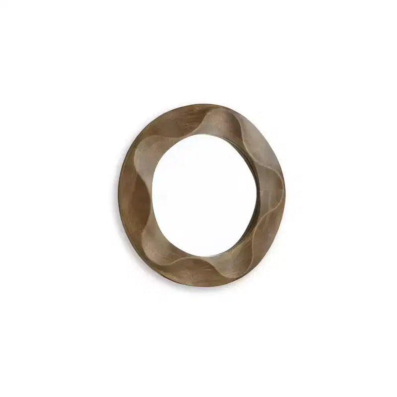 Miroir décoratif mural rond avec cadre marron motif vague - 91 cm