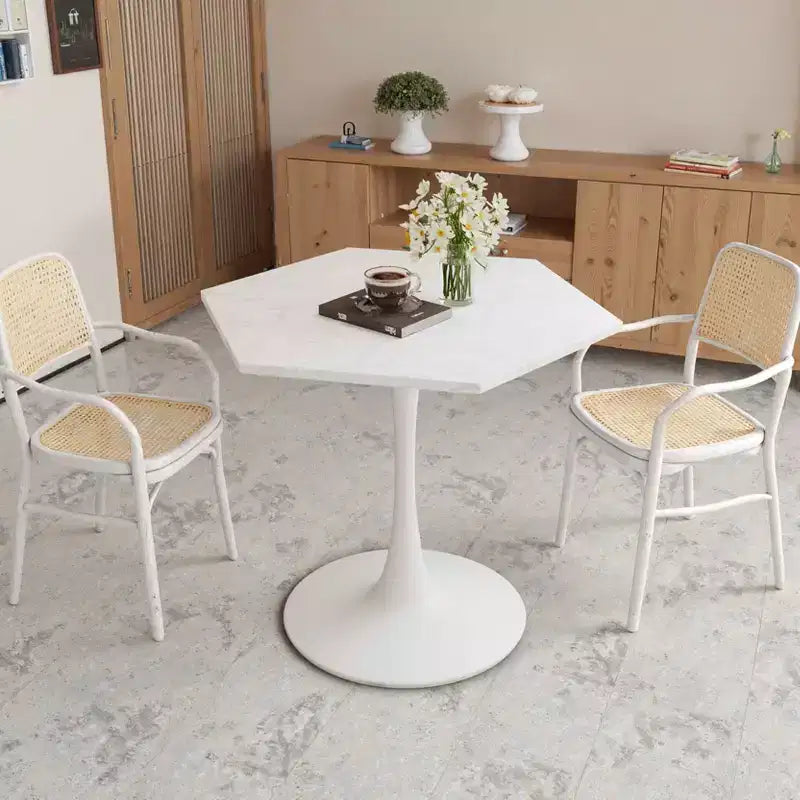 Table basse hexagonale moderne de 80 cm – Plateau effet marbre blanc, piètement en métal