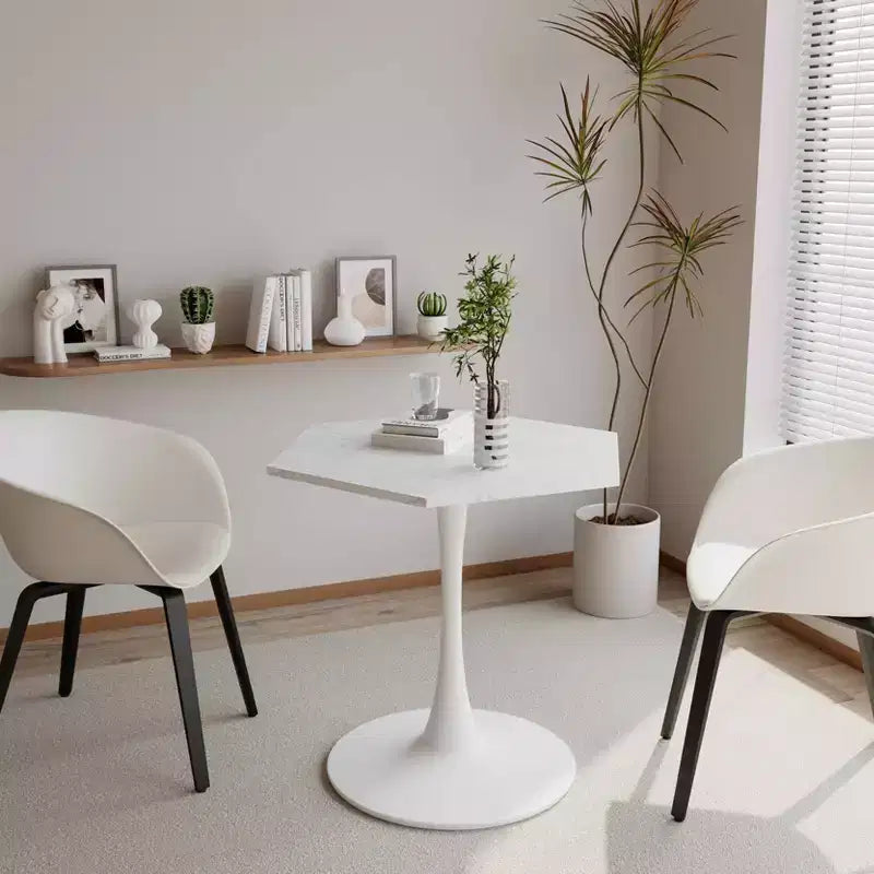 Table basse hexagonale moderne de 80 cm – Plateau effet marbre blanc, piètement en métal