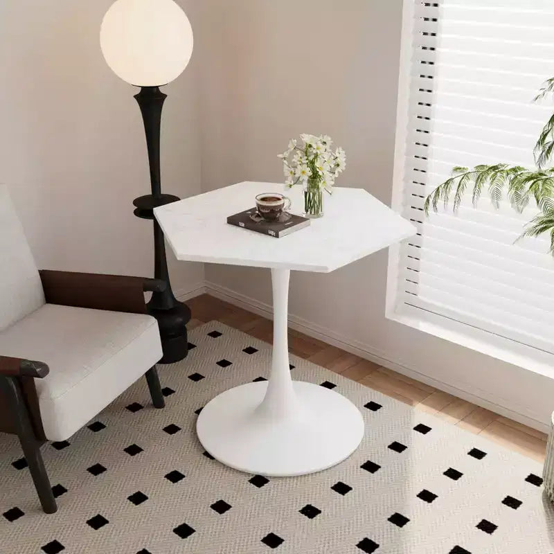 Table basse hexagonale moderne de 80 cm – Plateau effet marbre blanc, piètement en métal