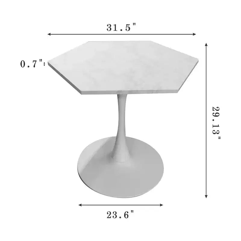 Table basse hexagonale moderne de 80 cm – Plateau effet marbre blanc, piètement en métal