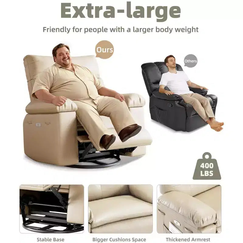 Fauteuil inclinable manuel extra-large en cuir PU surdimensionné pour adultes