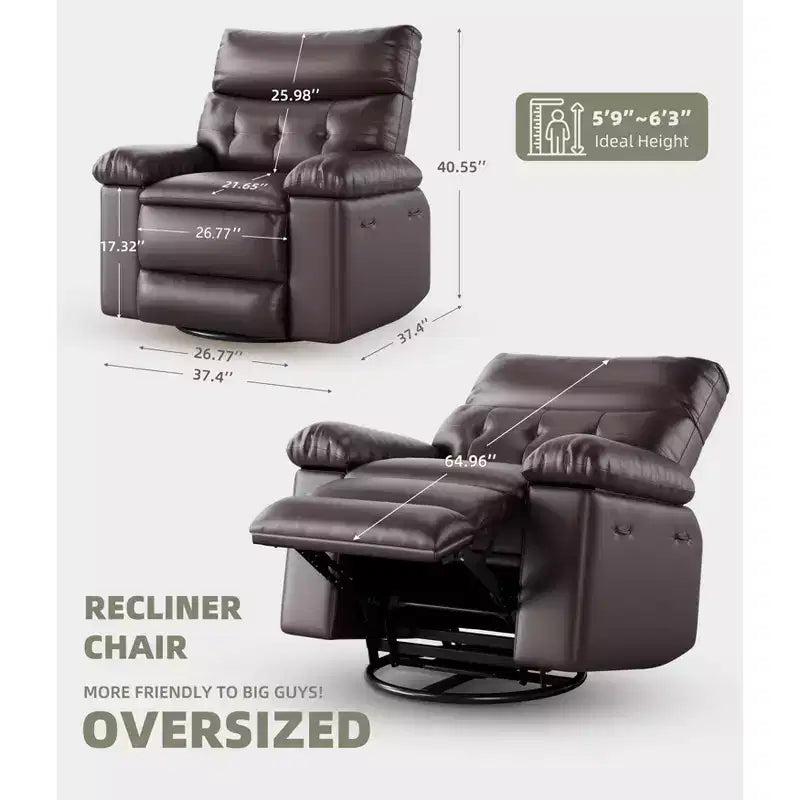 Fauteuil inclinable manuel extra-large en cuir PU surdimensionné pour adultes