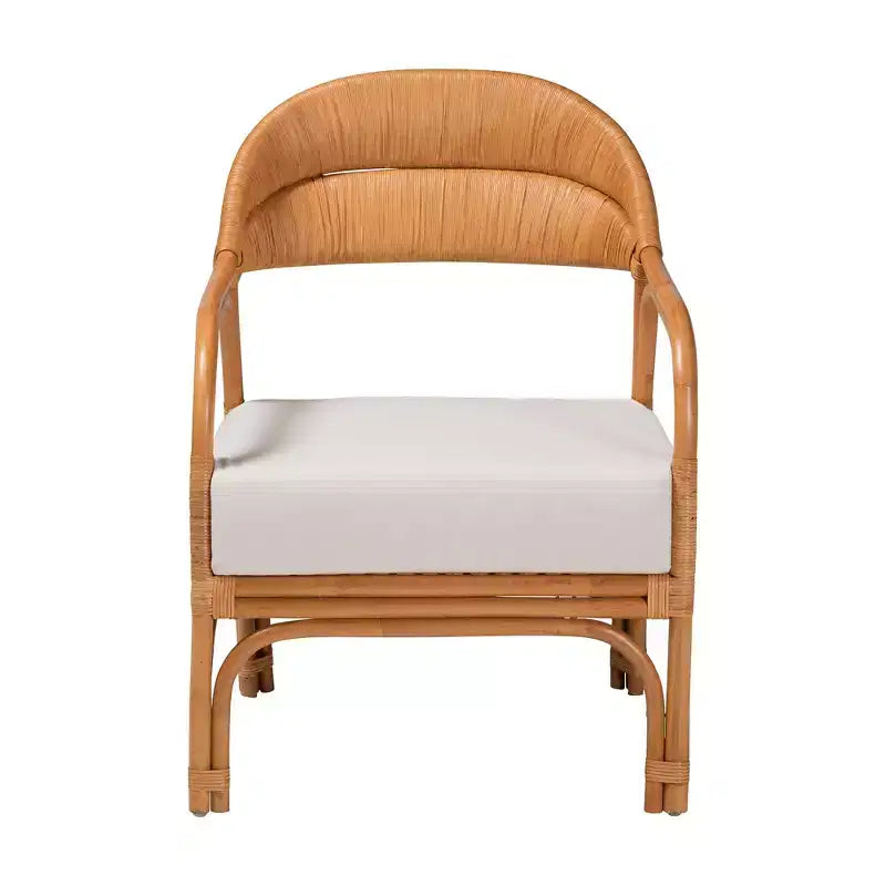 Fauteuil bohème en rotin naturel avec coussin en tissu
