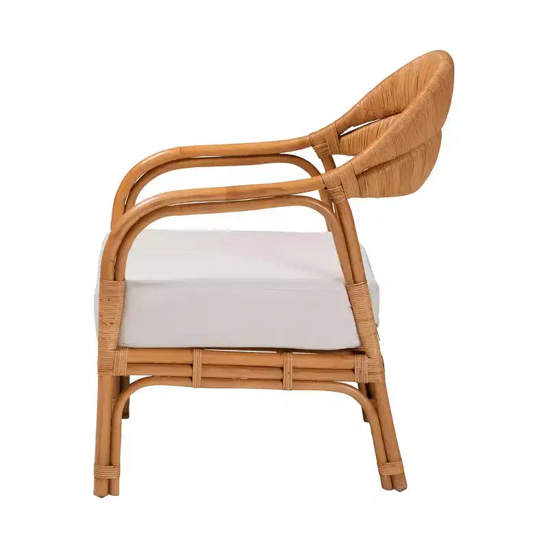 Fauteuil bohème en rotin naturel avec coussin en tissu