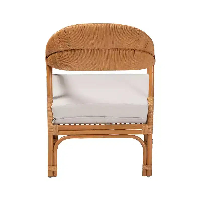 Fauteuil bohème en rotin naturel avec coussin en tissu