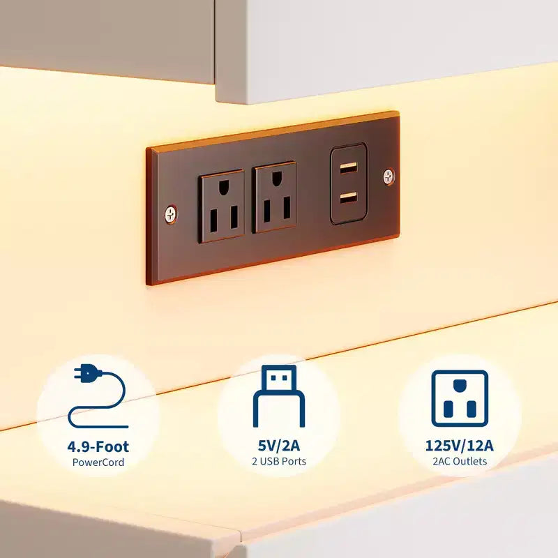 Table de chevet moderne avec LED contrôlée par application, 3 tiroirs et station de charge - Blanc
