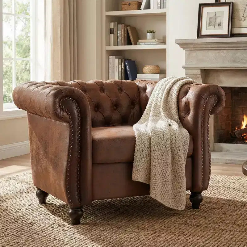 Fauteuil club Chesterfield moderne avec accoudoirs arrondis et clous décoratifs