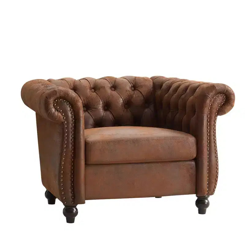 Fauteuil club Chesterfield moderne avec accoudoirs arrondis et clous décoratifs