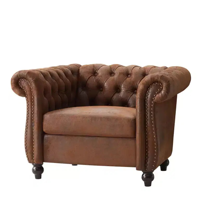 Fauteuil club Chesterfield moderne avec accoudoirs arrondis et clous décoratifs