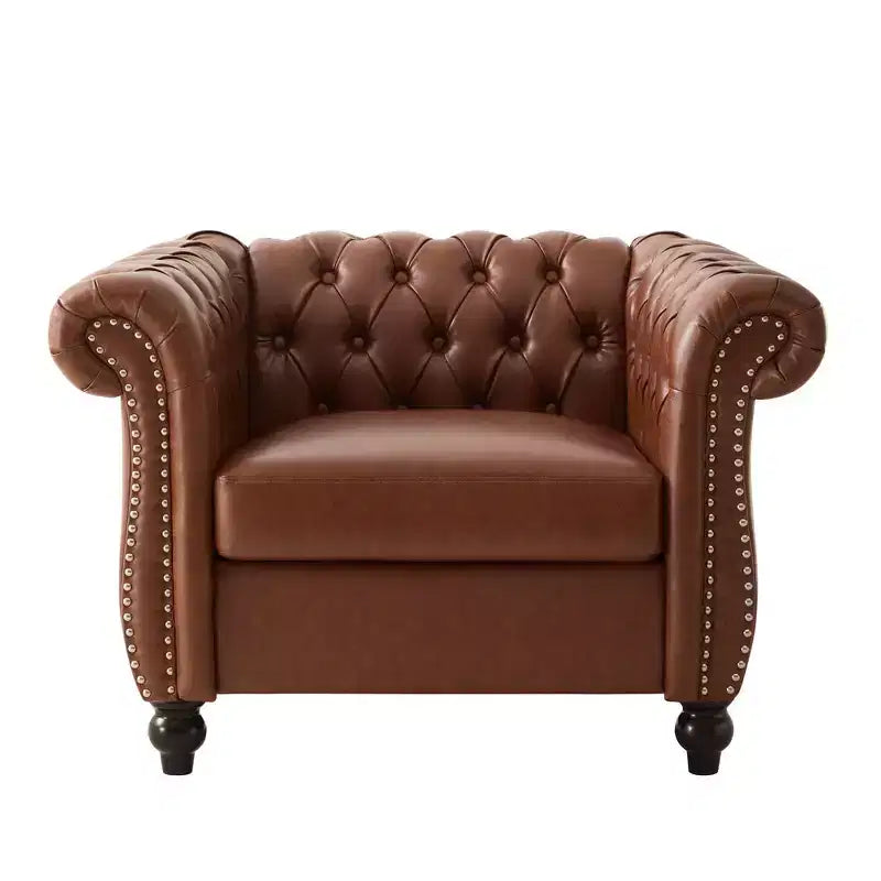 Fauteuil club Chesterfield moderne avec accoudoirs arrondis et clous décoratifs