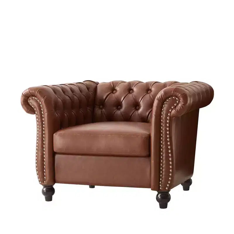 Fauteuil club Chesterfield moderne avec accoudoirs arrondis et clous décoratifs