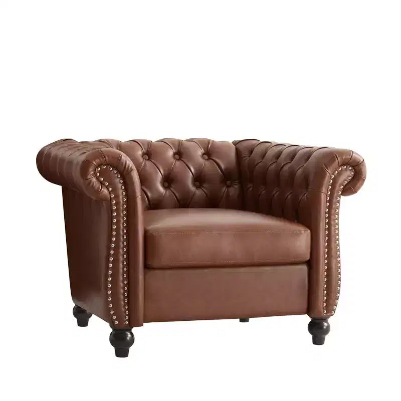 Fauteuil club Chesterfield moderne avec accoudoirs arrondis et clous décoratifs