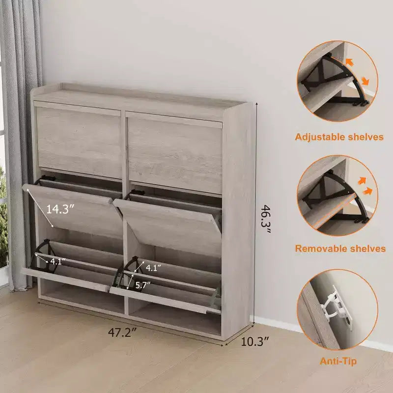Meuble à chaussures en bois avec 6 tiroirs basculants et étagère réglable - Entrée