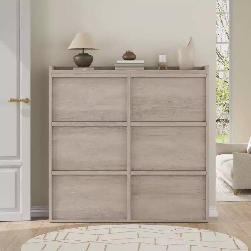 Meuble à chaussures en bois avec 6 tiroirs basculants et étagère réglable - Entrée
