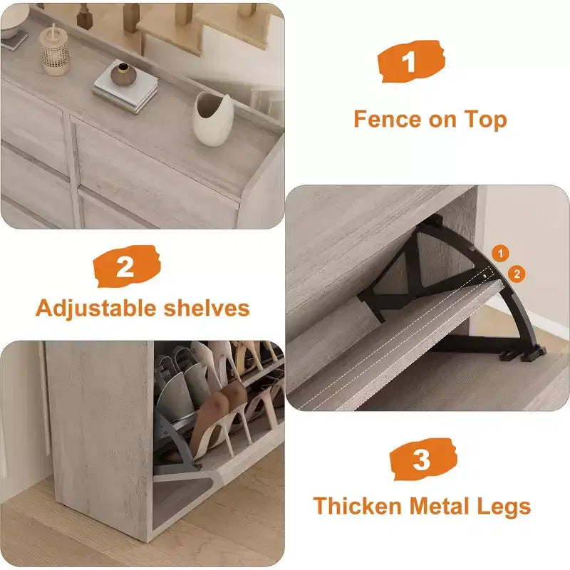 Meuble à chaussures en bois avec 6 tiroirs basculants et étagère réglable - Entrée