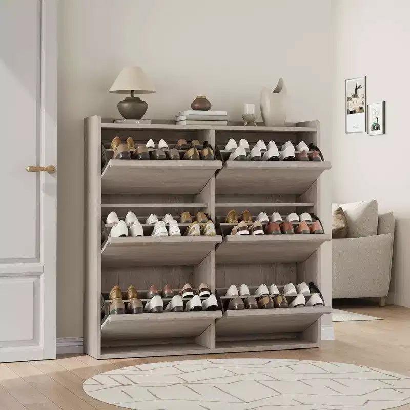 Meuble à chaussures en bois avec 6 tiroirs basculants et étagère réglable - Entrée