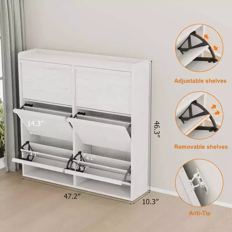 Meuble à chaussures en bois avec 6 tiroirs basculants et étagère réglable - Entrée