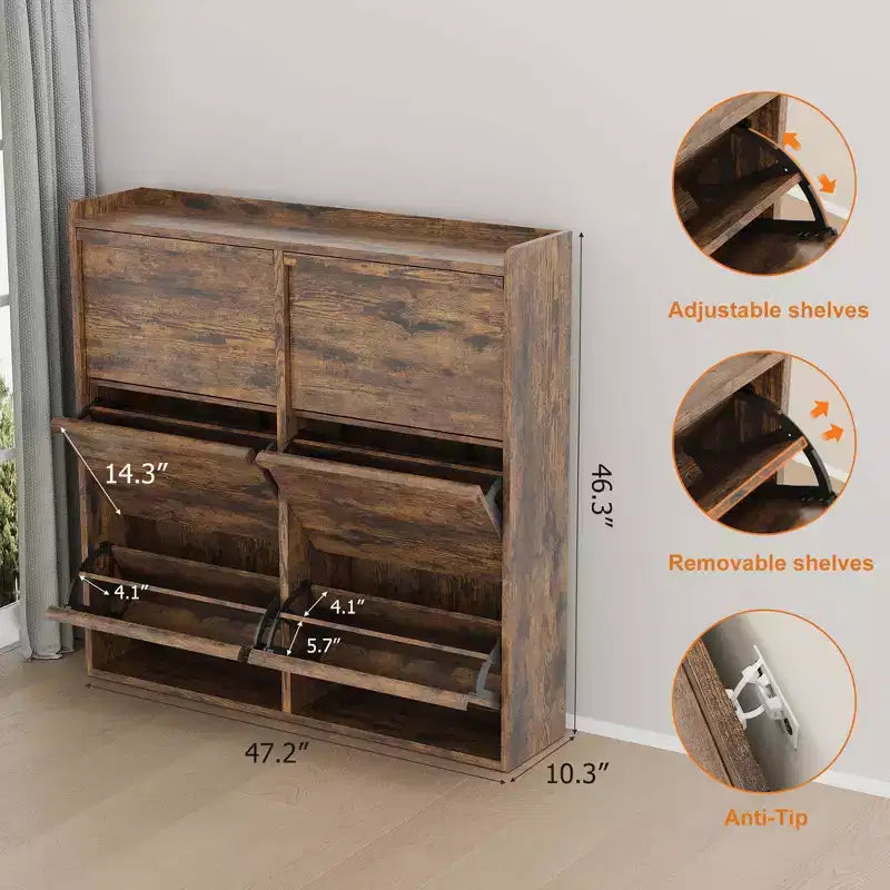 Meuble à chaussures en bois avec 6 tiroirs basculants et étagère réglable - Entrée