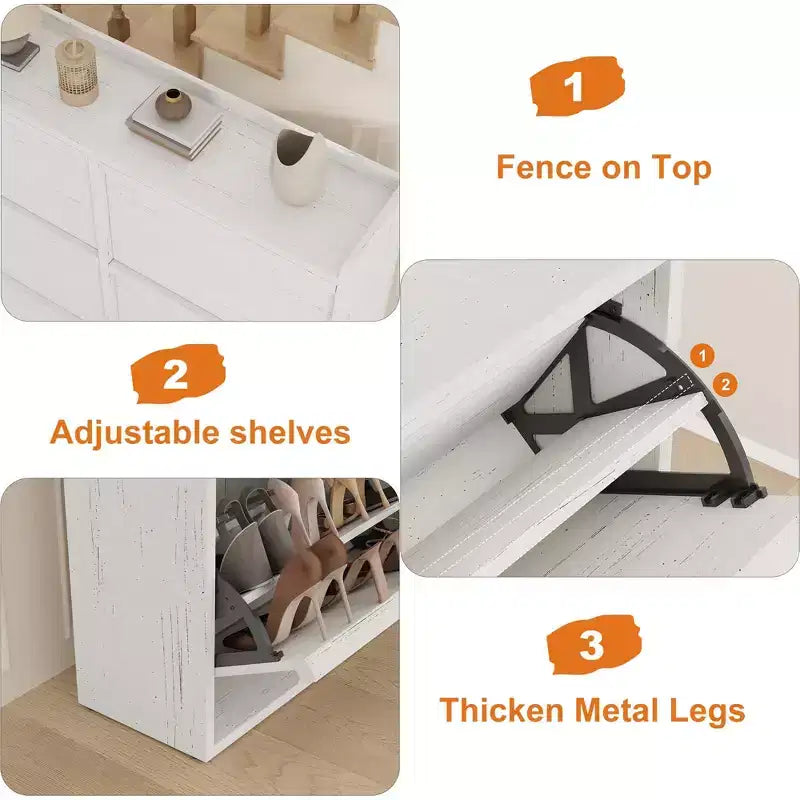Meuble à chaussures en bois avec 6 tiroirs basculants et étagère réglable - Entrée