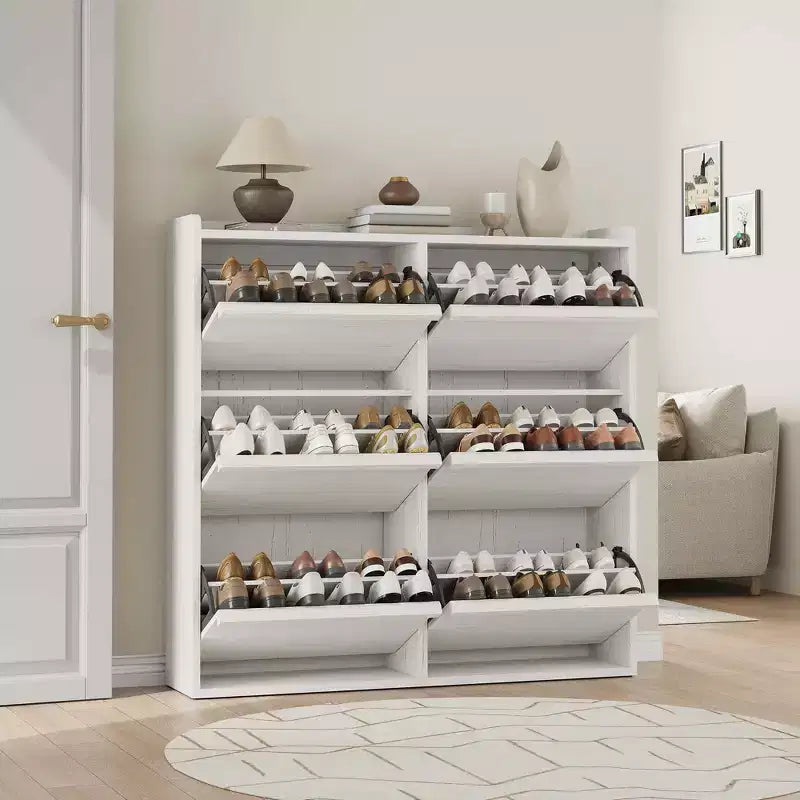 Meuble à chaussures en bois avec 6 tiroirs basculants et étagère réglable - Entrée